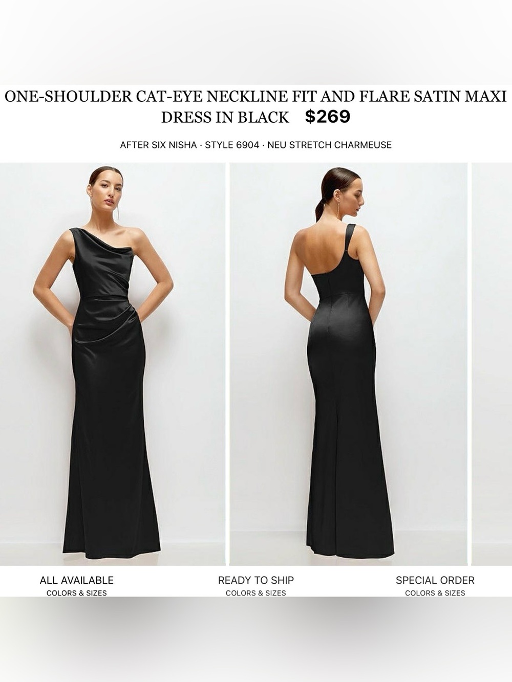After Six Black One-Shoulder Satin Maxi Dress